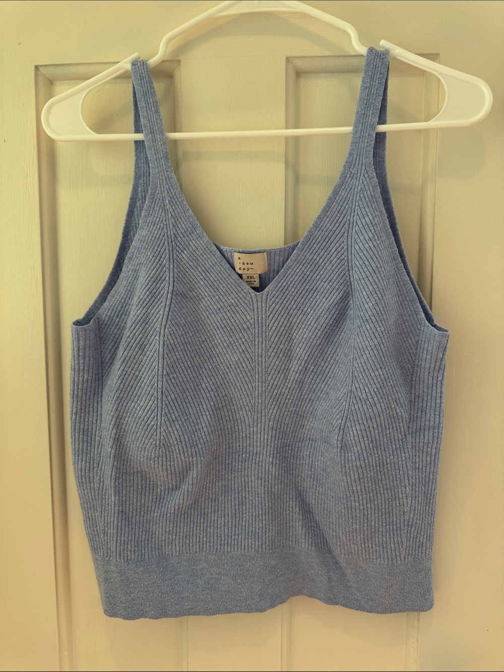 a new day Ribbed Light Blue Thin Knit V-Neck Tank Top